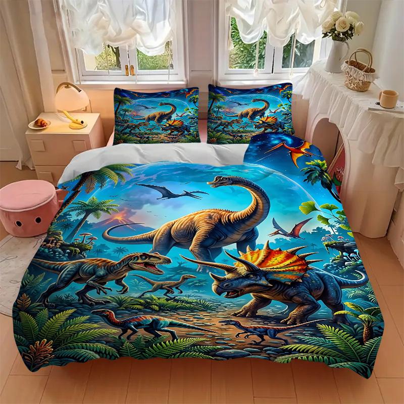Dinosaur Kingdom Night Print 3Pcs Bedding Setduvet Cover With 2 Bedropillowcase Home Birthday Gift
