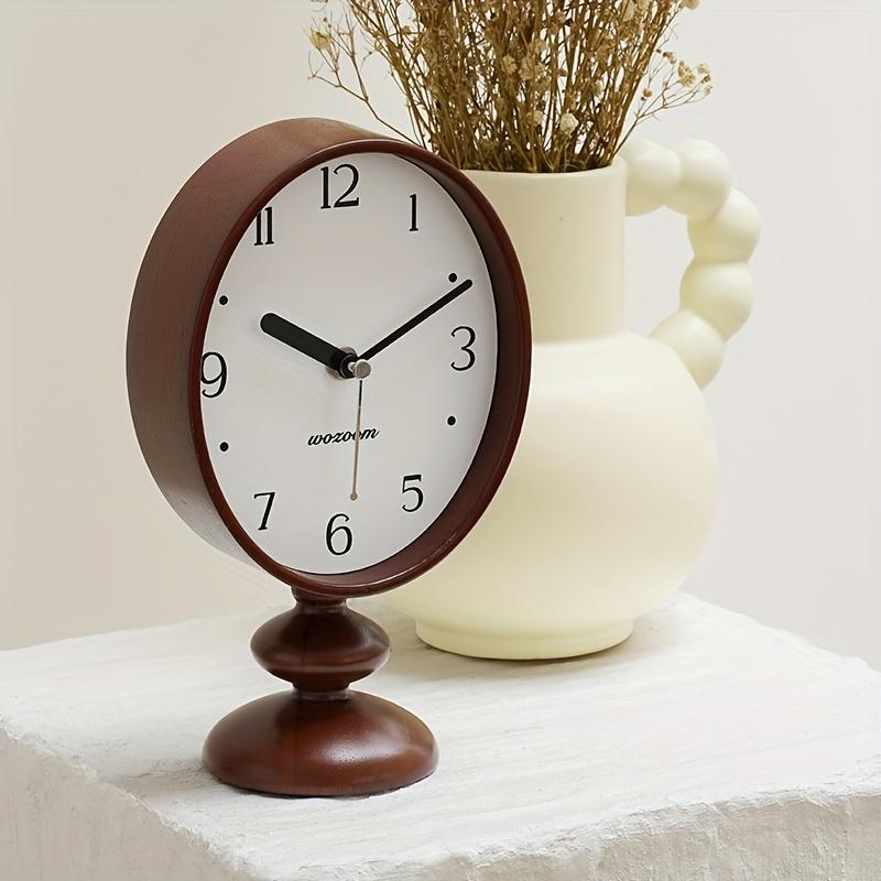 Classic Round Dial Wall Clock with Wooden Base Silent, Accurate Timekeeping, Perfect for Living Room Coffee Table or Bedroom Nightstand,