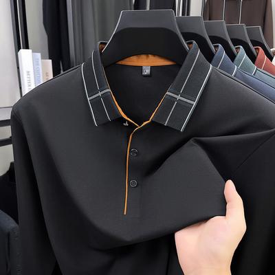 High Quality Seamless Long Sleeved T-Shirt With Collar, Men'S Spring And Autumn New Style, Middle-Aged Loose Casual Polo Shirt