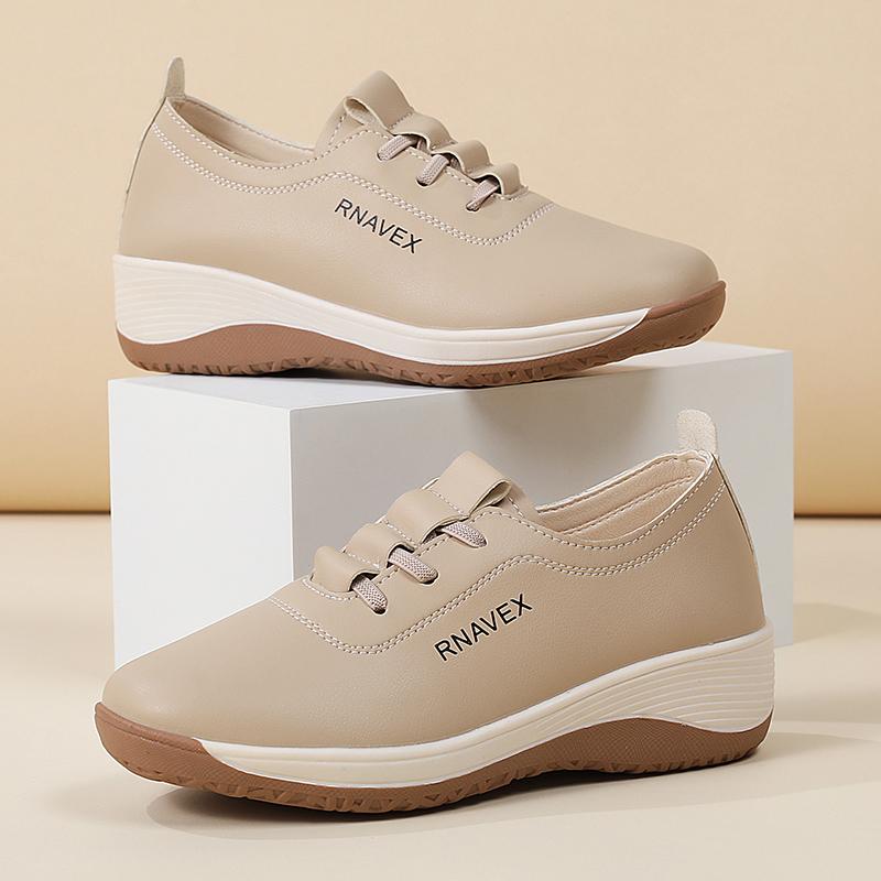 Natural Platform Chunky Casual Sneakers Women's 3cm Comfy Leather Moccasins Fashion Hook Lace-Up Vulcanized Shoes