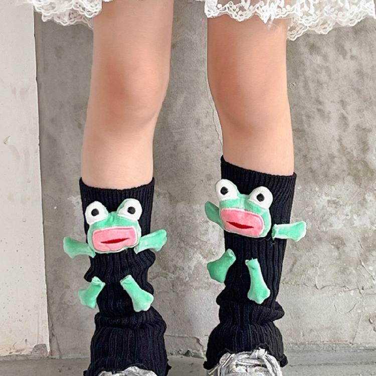 Fashionable Women Girl's Novelty Cartoon Leg Covers Footwear Funny 3D Ugly Frogs Dolls Knitted Leg Warmers Boot Toppers