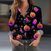 Women's Halloween Print Long Sleeve Button Down Shirt Casual Blouse