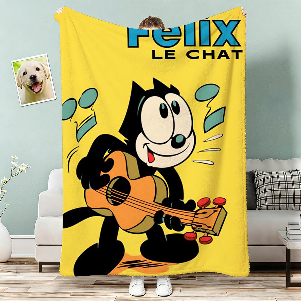 Felix the Cat Throw Lightweight 240g Flannel Blanket Soft Skin-friendly for Summer Cooling 75x90cm