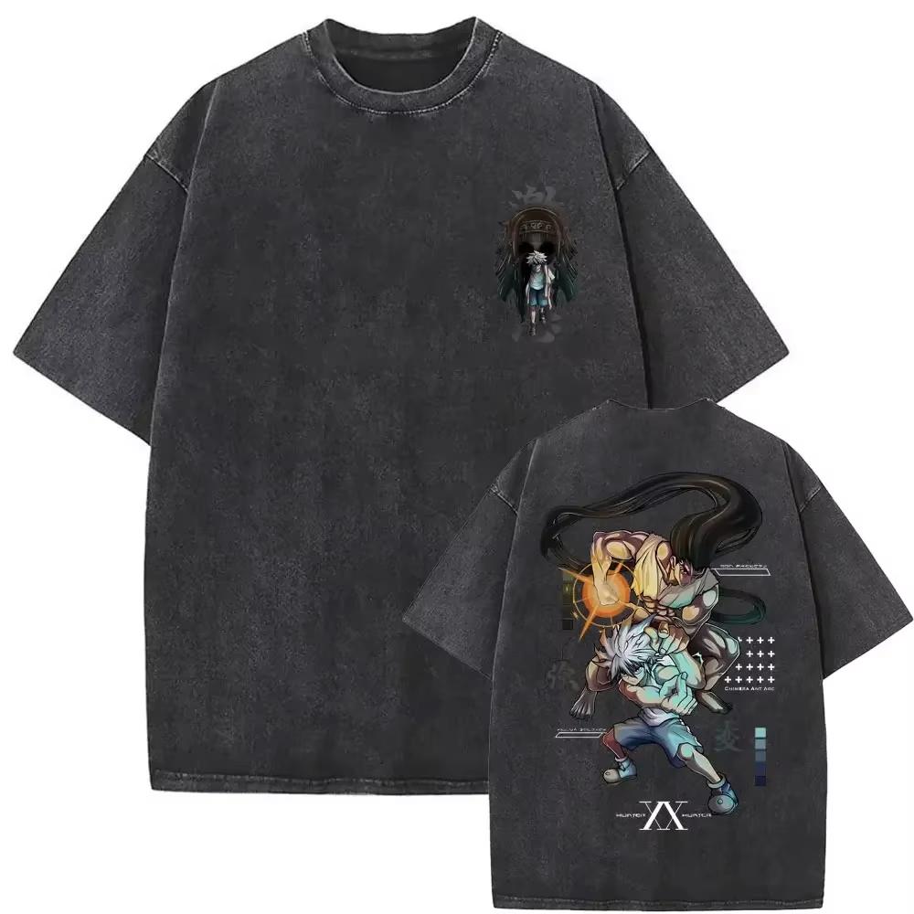 Washed Vintage Anime Hunter X Hunter T-shirt Killua Zoldyck Graphic T Shirt Men Women Clothing Oversized Crewneck Tshirt