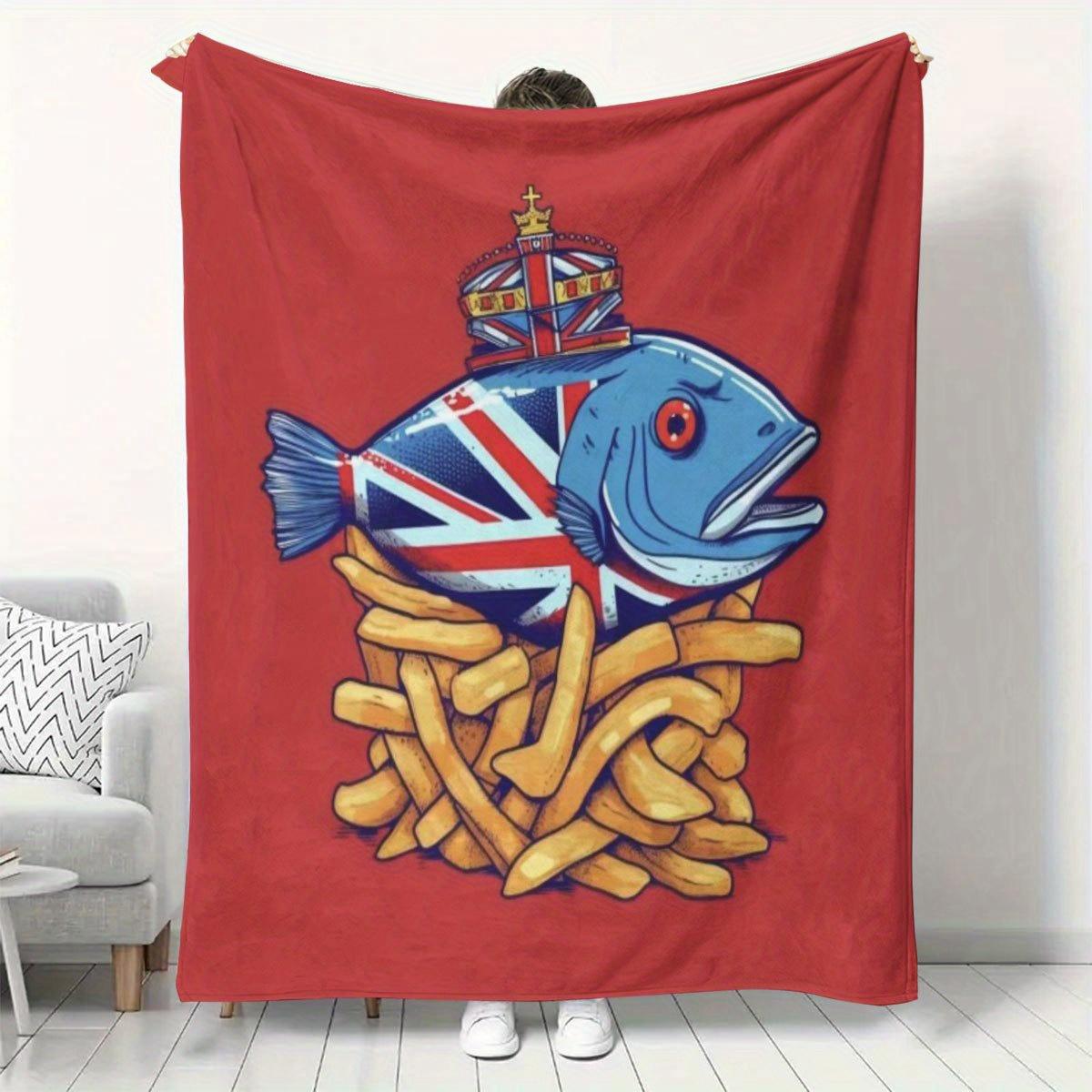 

British style fish pattern theme Flannel printed blanket suitable for all seasons suitable for living room office sofa travel 75x100cm