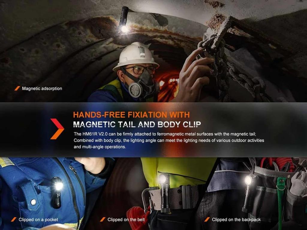 Fenix HM61R Rechargeable 1600 White and Red IP68 Waterproof and Dustproof V2.0 Headlamp, Lumens, L-Shaped, 90-Degree Right-Angle Flashlight, LEDs,