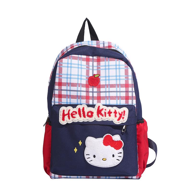 American Girl Retro Blue Plaid Cartoon Backpack for Junior and High School - Large Capacity, Casual Style