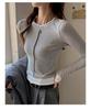 Women's 250g Heavyweight Two-Piece Look Round Neck Long Sleeve T-Shirt - Spring/Autumn Fashion with Straight Shoulder Patchwork Design