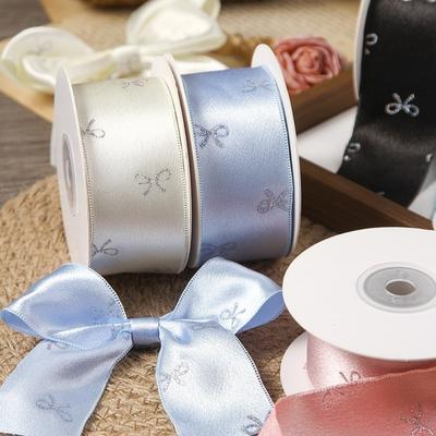 Bow Print Silver Foil Bow Ribbons 40mm Silk Ribbon Decoration Gift Wrapping Ribbons Gift