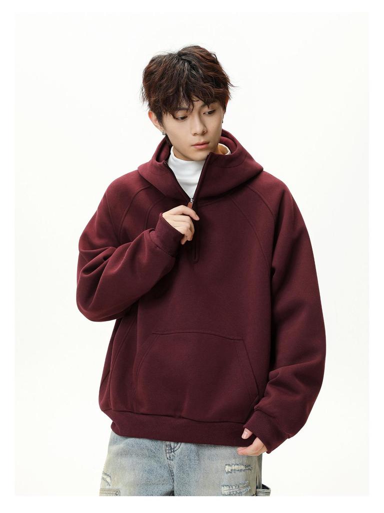 Unisex Heavyweight Half-Zip Hoodie with 3D Panel & Stand-up Collar for Autumn/Winter