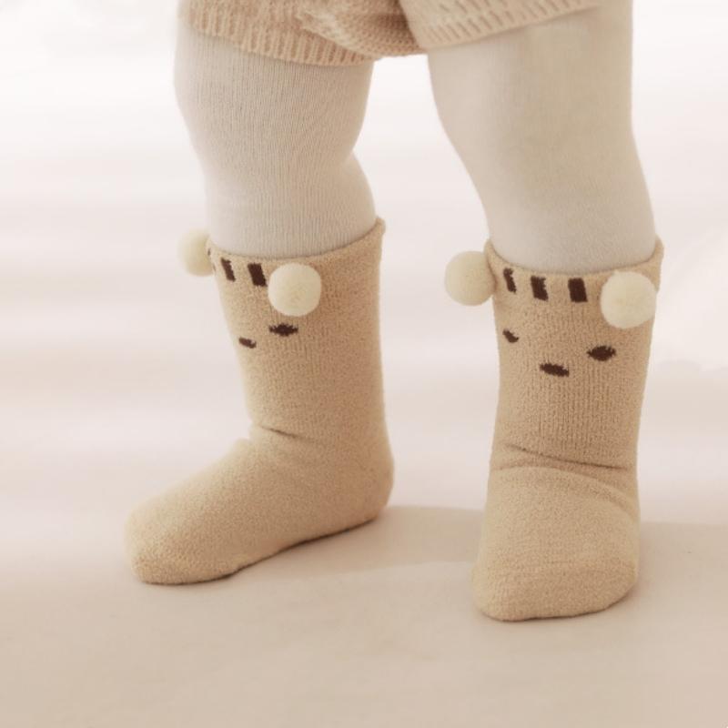 Cute Cartoon Bear Design Baby Socks Coral Velvet Warm Infants Stocking Thickened Socks for 0-5year Kids