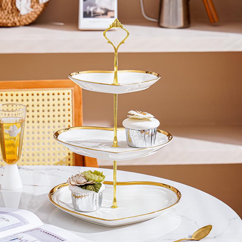 Ru Han Three-Tier Gold Rim Ceramic Dessert Stand