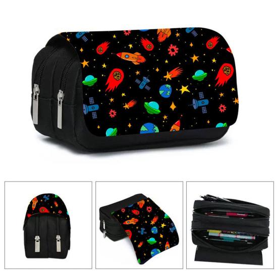 Pencil Case High Capacity Waterproof Double-layer Cartoon Flip Starry Sky Astronaut Pen Bag School