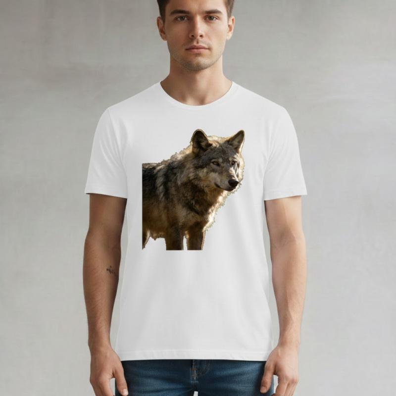 Men's Premium Cotton T-Shirt with Unique Wolf Print - Fashionable Casual Graphic Shirt for Modern Outfits