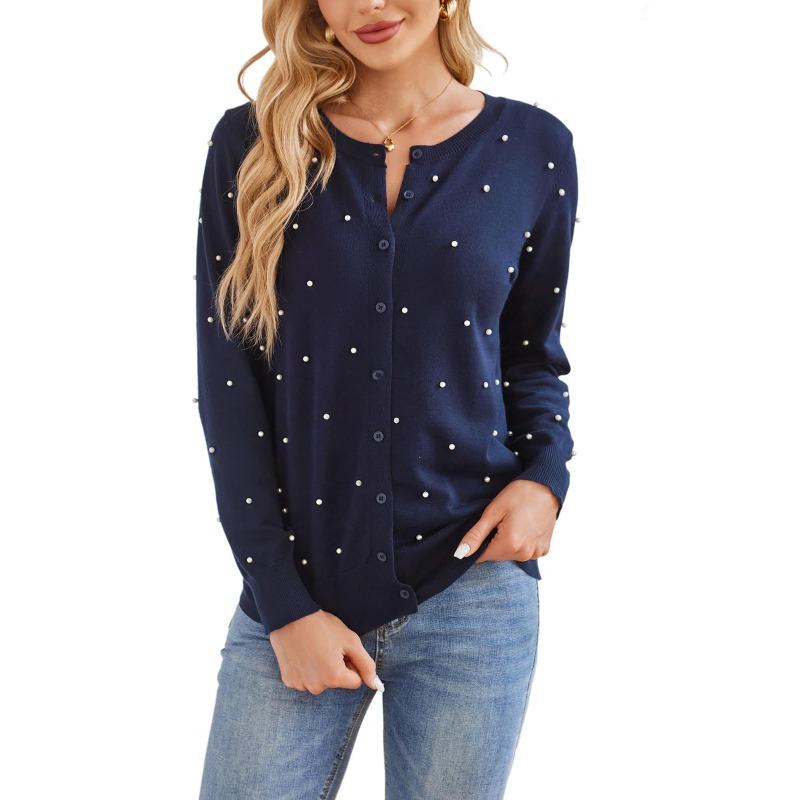 

Осінній однотонний кардиган з довгим рукавом, з різьбленим візерунком, круглим вирізом, ґудзиками, в язаний светр XL Темно-синій