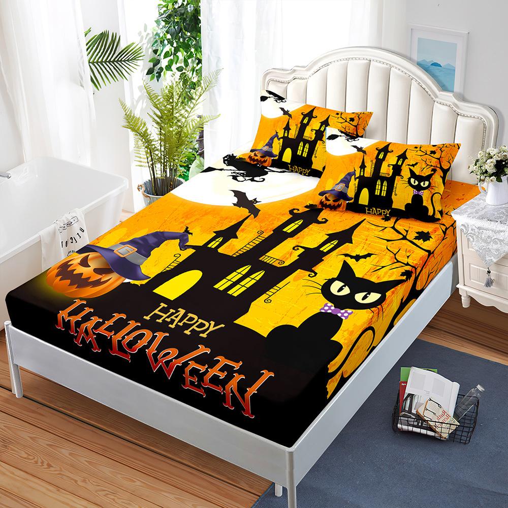Happy Halloween Fitted Sheet Bed Mattress Protector Kid Pumpkin Bed Cover Twin Full Queen King Size Elastic Bed Sheet Pillowcase