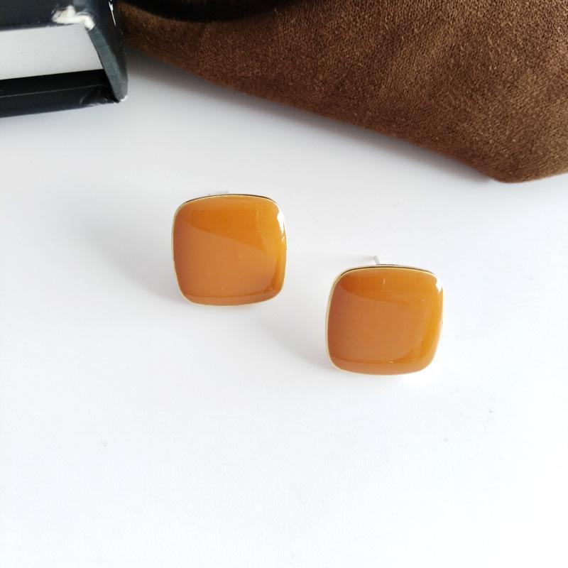 S925 Silver Needle Japan and Korea Sweet Candy Color Stud Earrings Simple Geometric Square Earrings Temperament Dripping Ears