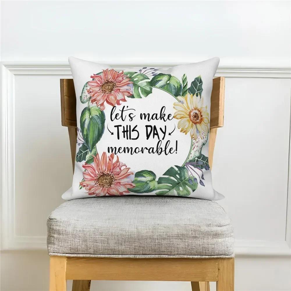 Customizable Throw Pillow Cover Home Decor Sofa Decorative Pillow Cover Spring Daisy Flower Letter Cushion Cover