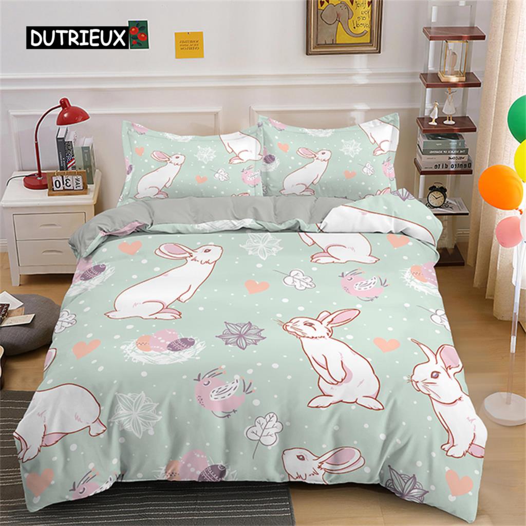 Roztomilý kreslený králík povlečení světle modrý povlak na přikrývku pro domov dívky děti dospívající ložnice dekorace povlak na peřinu povlak na přikrývku