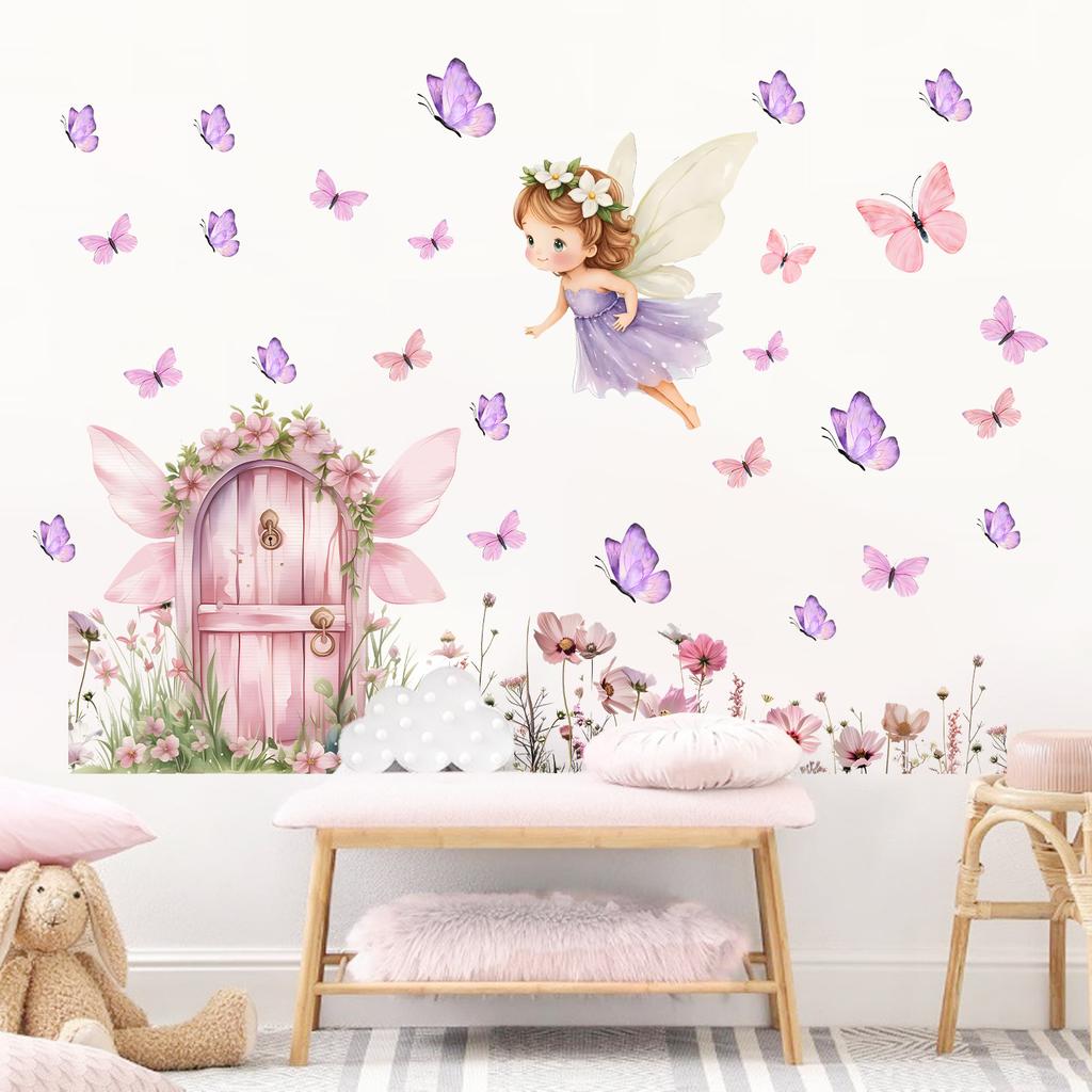 Cartoon Flower Fairy Butterfly Bedroom Living Room Study Room Decoration Beautification Wall Stickers