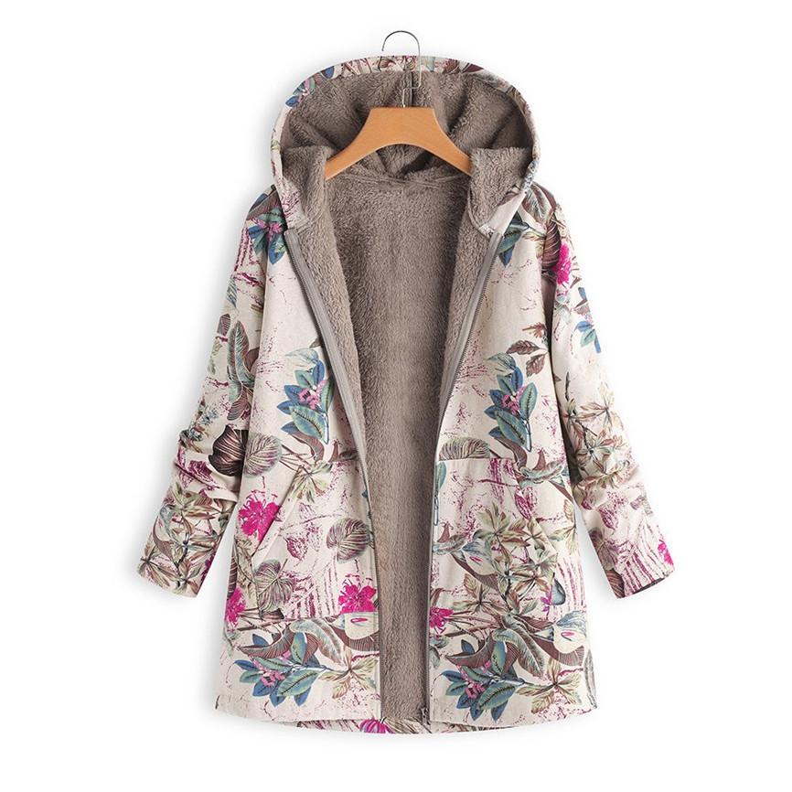 New Women's Leaf Print Hooded Long Sleeve Retro Jacket