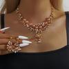 3 pcs Zircon set with artificial pearl decorative necklace and earrings, suitable for women to attend parties