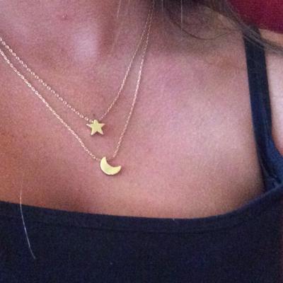 European and American Fashion Metal Double Layer Star and Moon Pendant Necklace Korean Style Fashion Versatile Women's Necklace