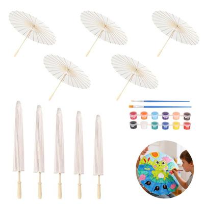 Witte Paperen Paraplu met Verfkwast Pigment DIY Schilderen Paraplu Decor Handgemaakte Chinese Geoliede Papieren Paraplu met Houten Handvat