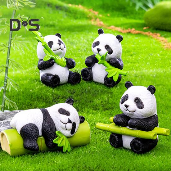 8Pcs/Set Bamboo Panda Figurine PVC Sitting Lying Lucky Panda Statue Sculpture Mini Animal Model Home Office Desktop Decoration Ornament