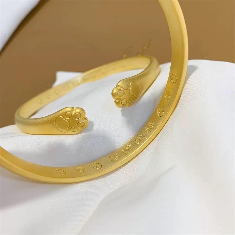 Matte Gold Cuff Bangle With Adorable Cat Paw Details Adjustable Opening For Daily Wear Birthday Gift For Cat Loving Women