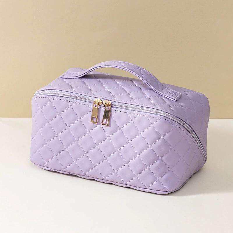 Neue einfarbige, einfache PU-Kosmetiktasche mit großer Kapazität, Kosmetiktasche, Make-up-Tasche, Reisetasche, tragbarer Hautpflege-Toilettenartikel-Organizer