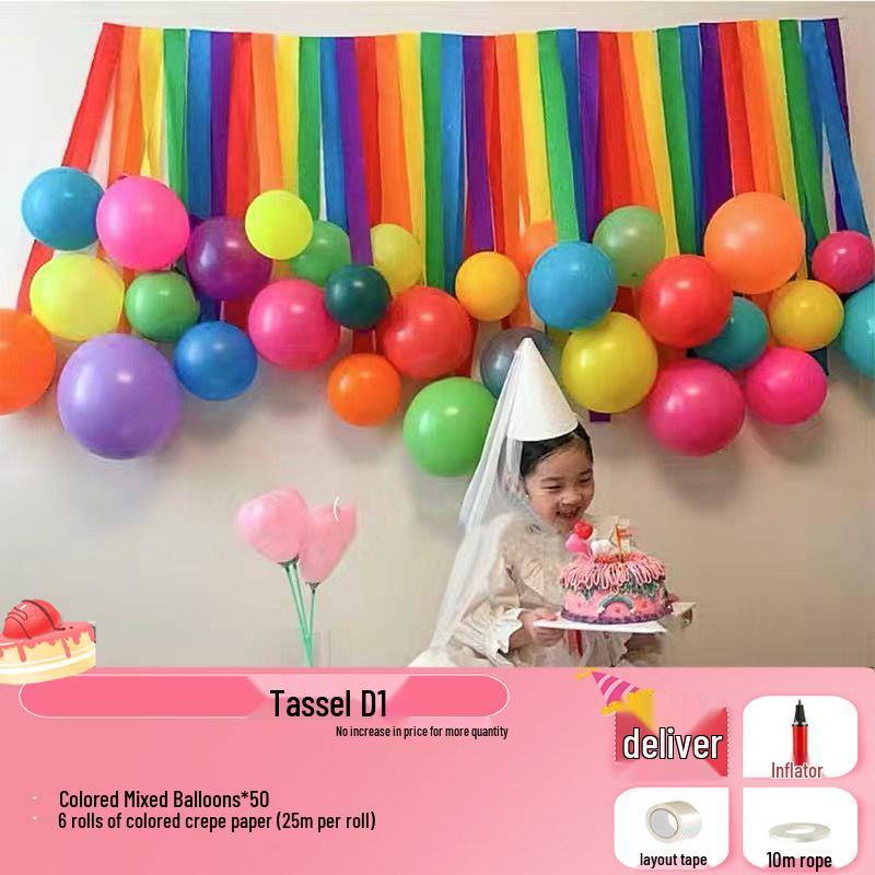 Bunte Luftballon-Quasten & Krepppapier-Bänder für Geburtstags- & Kindergarten-Dekorationen