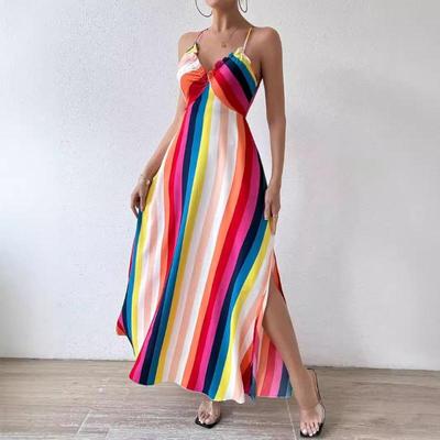 Women's Halter Rainbow Halter Dress Halter Print Dress