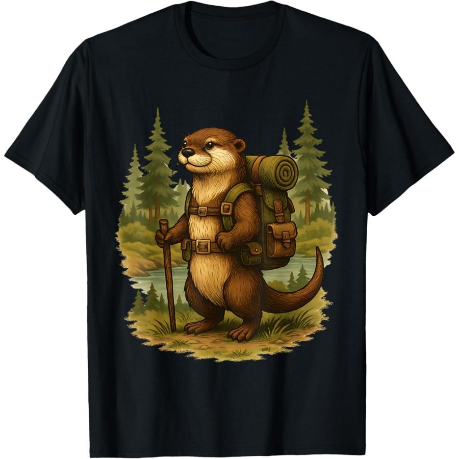 Hiking River Otter Backpacking Animals Outdoor Animal Humor T-Shirt S