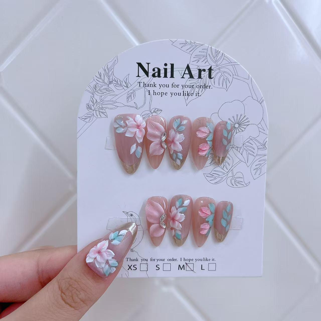 Sweet Girly 3D Pink Almond Wearable Armor Nail Art Small