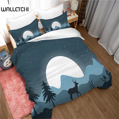 Mountain Bed Cover Collection Forest and Bright Moonlight Elk Landscape Mountain Bed Linen Collection King Size Size Cozy Polyester Comforter Cover