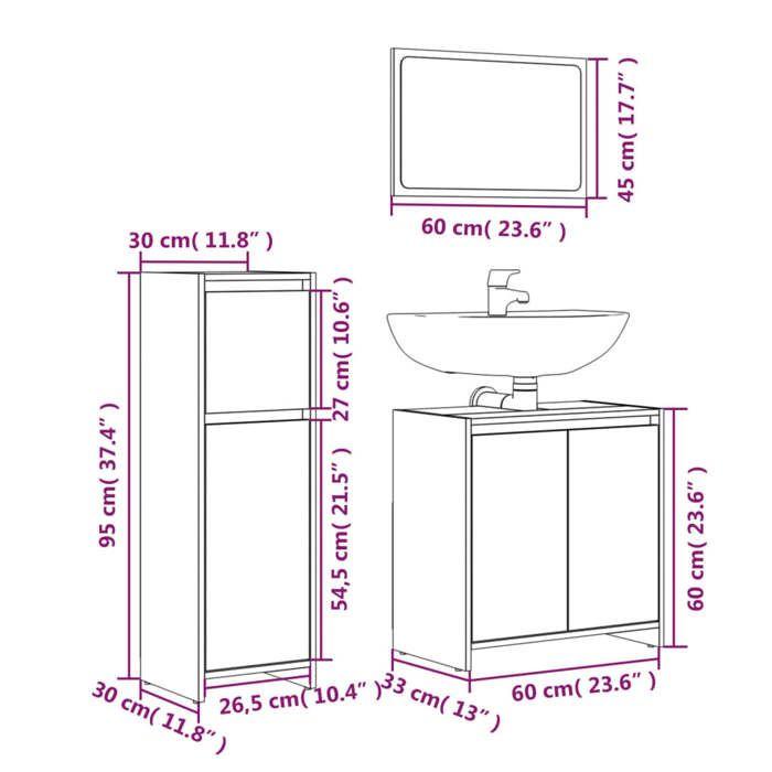 VidaXL Bathroom Furniture Set Storage Cabinet for Sink Bathroom Cabinet Mirror Cabinet 3 Pcs 3143932