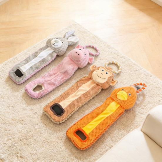 Plush Animal Dog Interactive Toy Stuffed Pig Rabbit Monkey Bird Tug of War Dog Boredom Toy Squeaky Dog Teething Cleaning Chew Toy