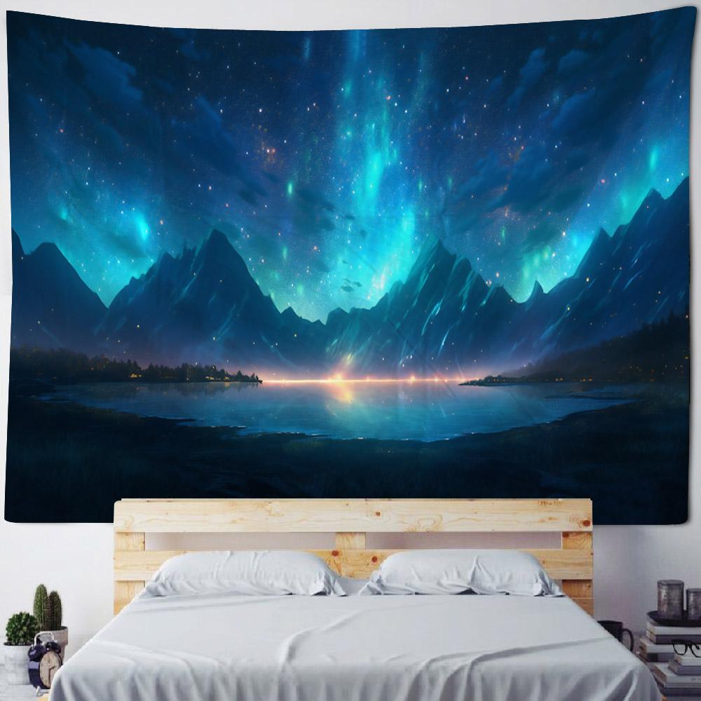 Urban Starry Sky Landscape Tapestry, Mysterious Universe Wall Hanging, Living Room, Bedroom Hanging Cloth, Home Art Decoration