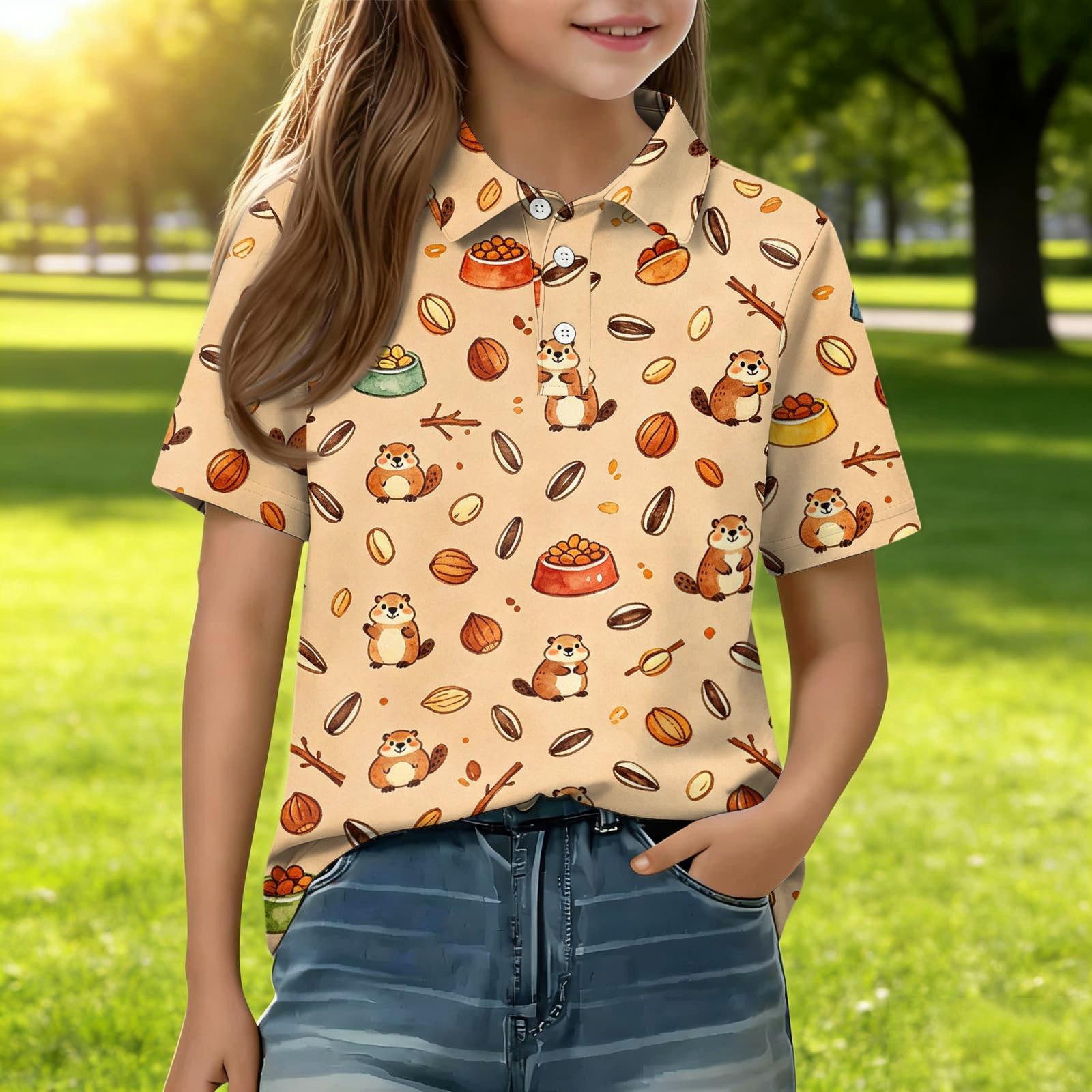 

Kids Casual Short Sleeve Polo Shirt Animal Print Lightweight Comfortable Soft Fabric Summer Top for Boys Girls 120 хаки