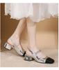 Genuine Leather Mary Zhen Stomped Mid-heel Spring and Summer Black and White Spliced Shoes with Skirt for Girls Thick Heels Baotou Sandals