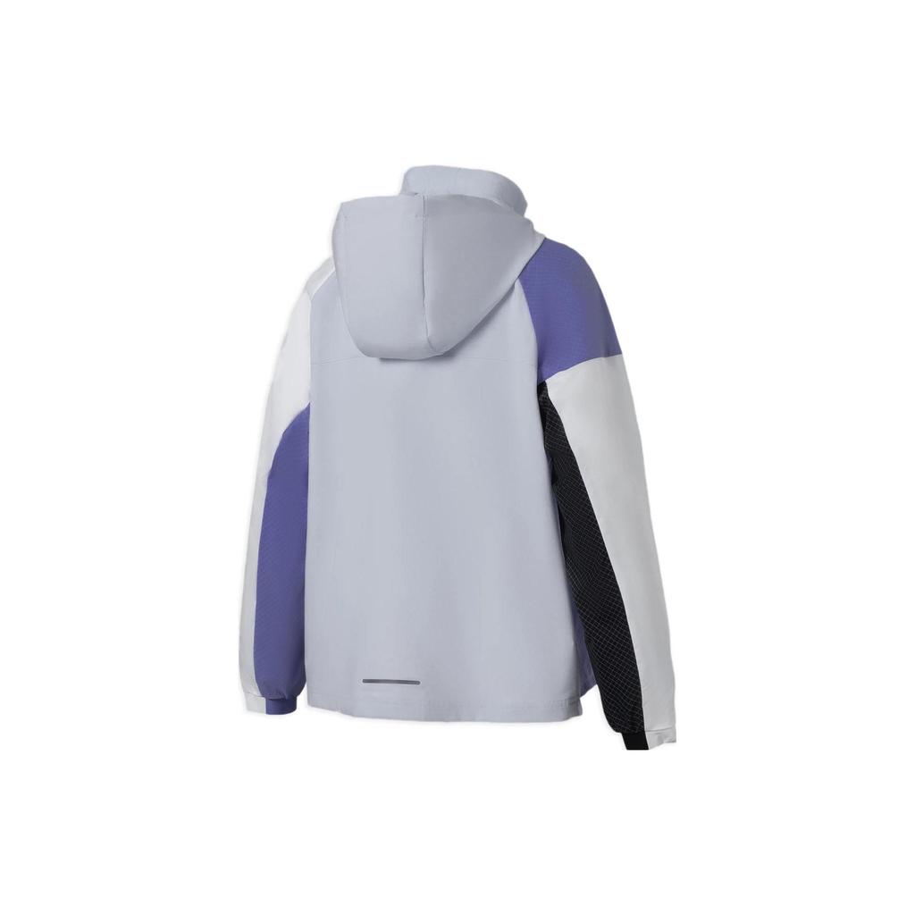 Li Ning Running Series Spliced Logo Letter Print Water-Resistant Loose Sports Long Sleeve Windbreaker Women Outerwear Light-Frost-Blue AFDS048-5