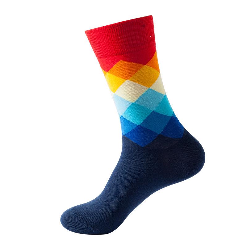 Hundreds Fashion Business Men 100% Cotton Happy Lattice Socks Unisex Boys Combed Hip Hop Street Skateboard Funny High Sox Set