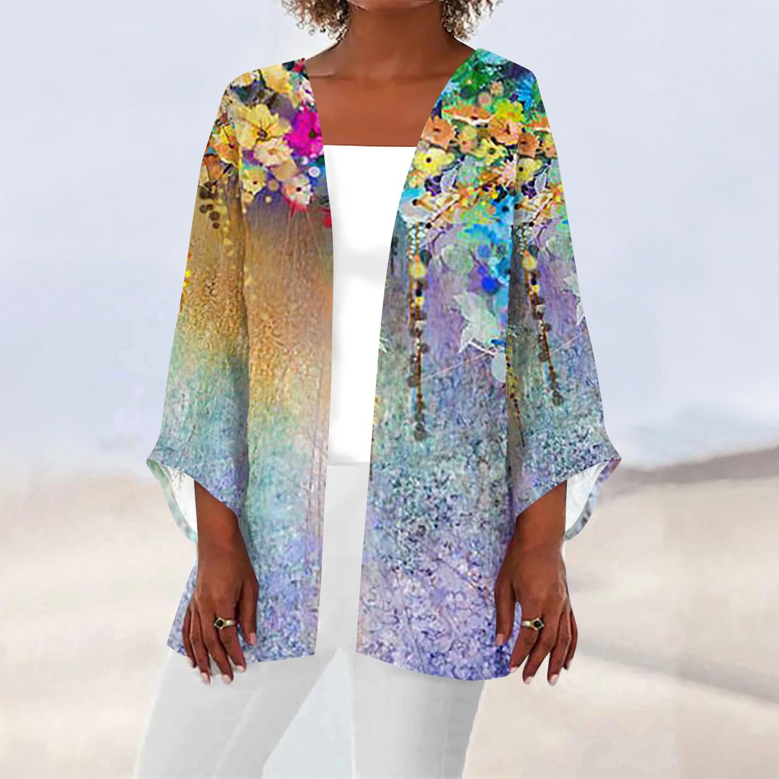 

Женская повседневная модная легкая куртка средней длины с принтом в стиле ретро, ​​кардиган XXXL разноцветный