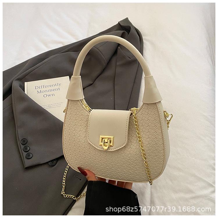 

Women s bag 2025 new portable woven bag simple women s shoulder bag chain oblique span bag texture small bag білий
