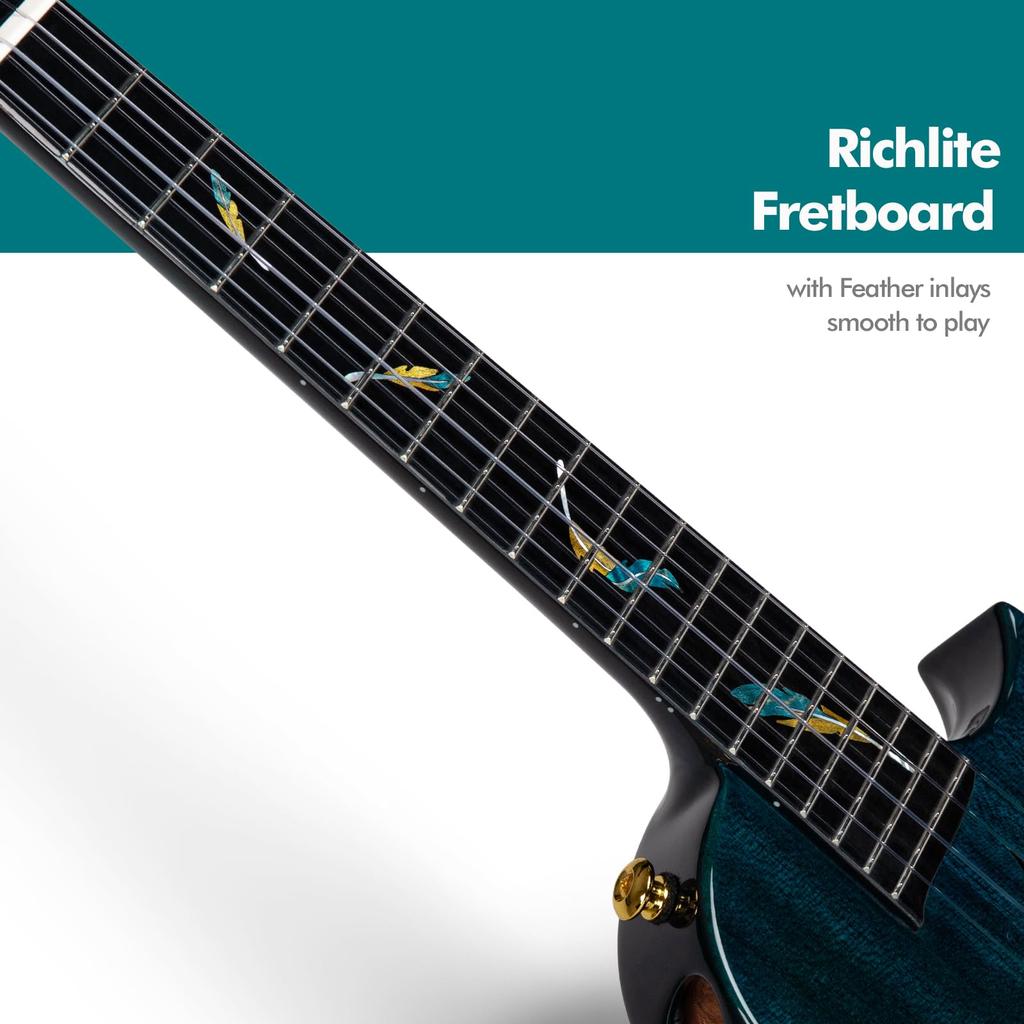 Enya EUT-Feather Acoustic Plus Tenor Electric Ukulele, All Solid Mahogany (3-Piece CNC Machined) with Colorful Feather Inlays, Double Strap Case, and