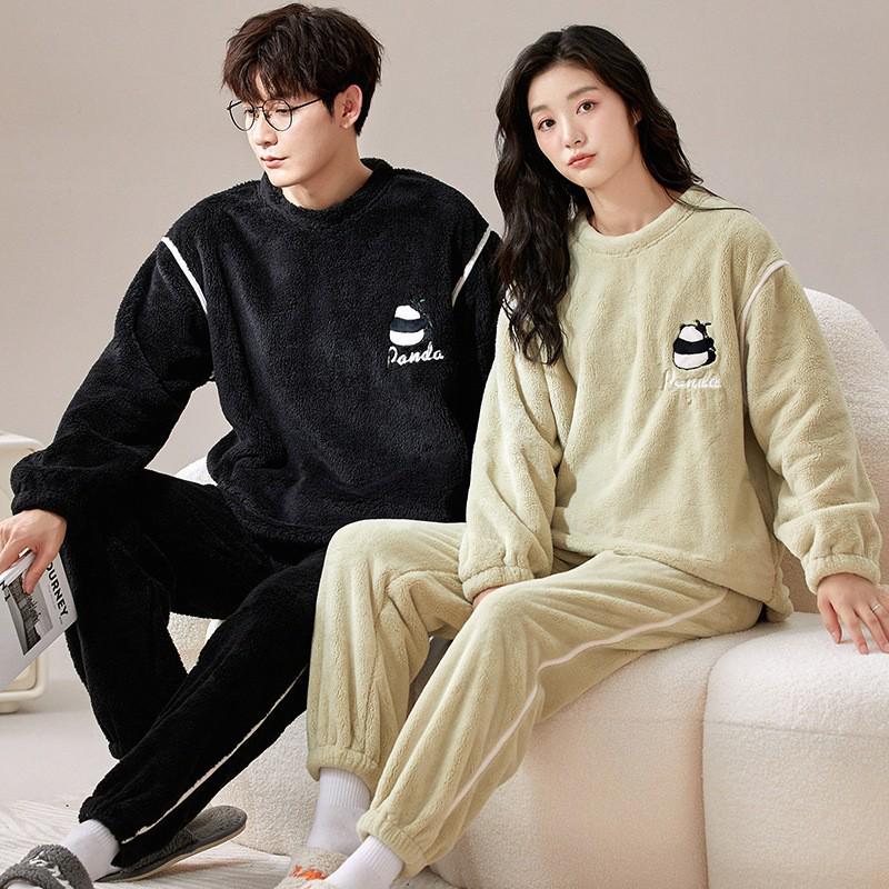 Men's and Women's Thick Coral Fleece Pajamas: Warm Velvet Flannel Winter Set