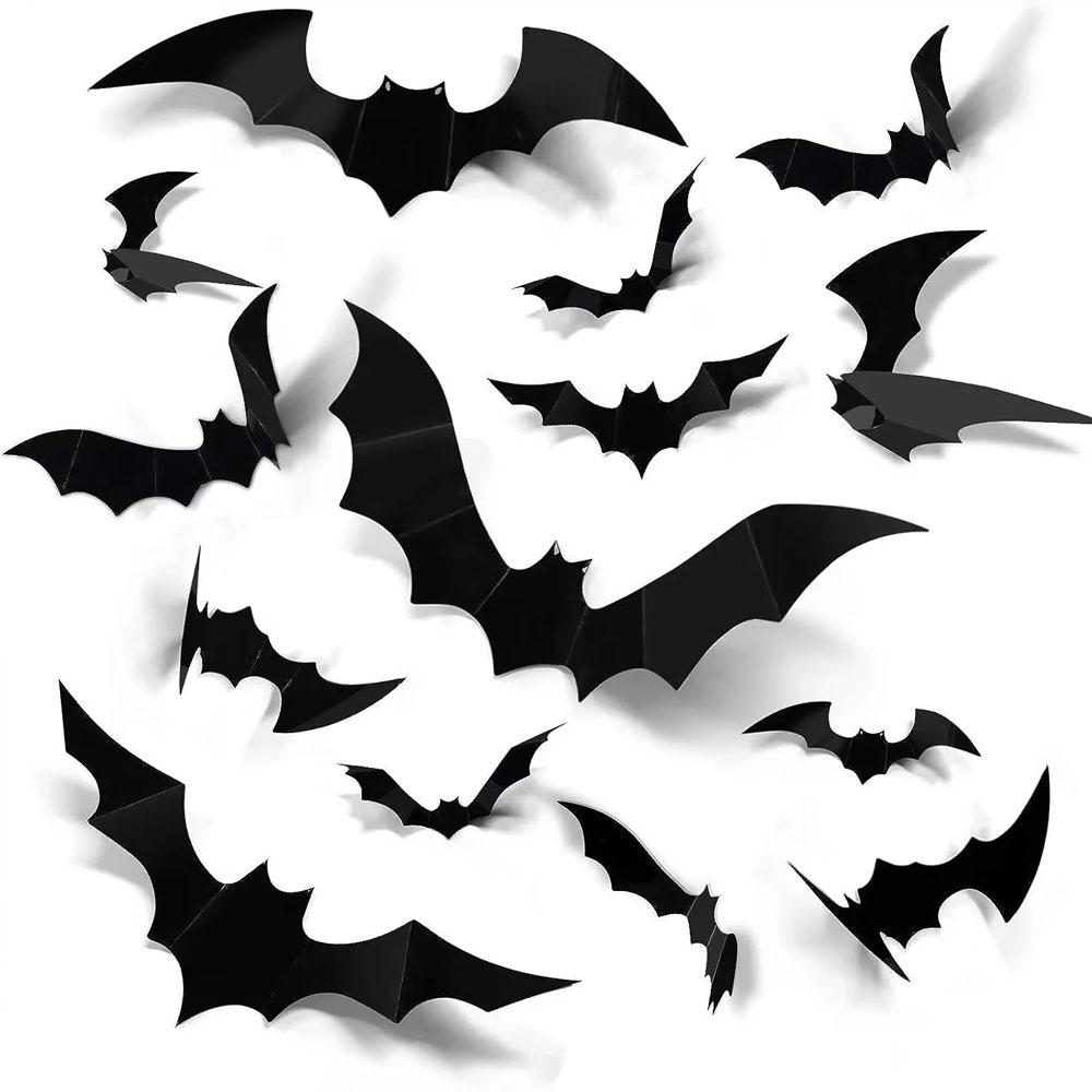 72pcs 3D Black PVC Bat Wall Stickers Halloween Decorations Scary Party Props DIY Home Bar Room Decoration for Spooky Halloween Night