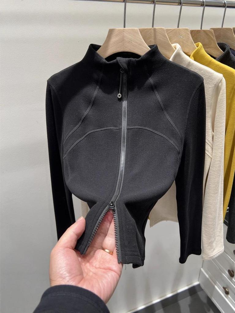 Women's Double-Zipper Slim Waist Short Jacket - Warm, Comfortable, Double-Sided Fleece with Stand Collar