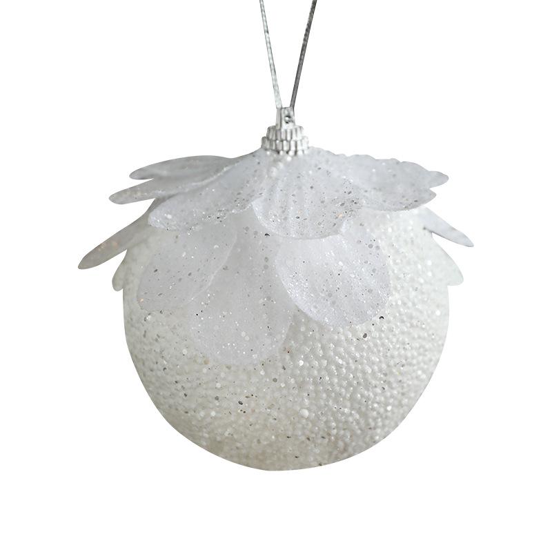 White Petal Foam Christmas Ball Ornament with Flocking Powder - Tree Pendant for Festive Decorations